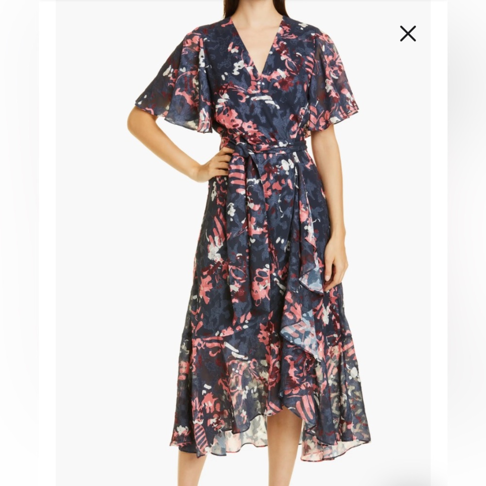 Tanya Taylor Blaire Floral High-Low Dress faux wrap  size 6